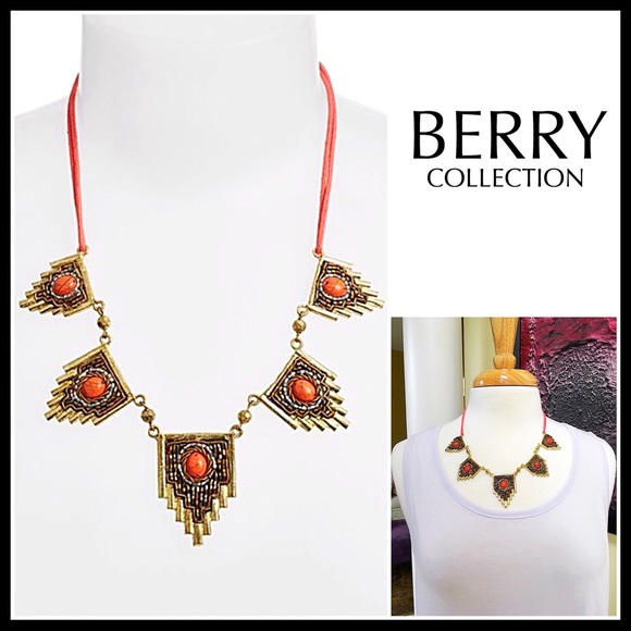 EGYPTIAN STONE JEWELED BOHO STATEMENT NECKLACE A2C - Picture 8 of 8